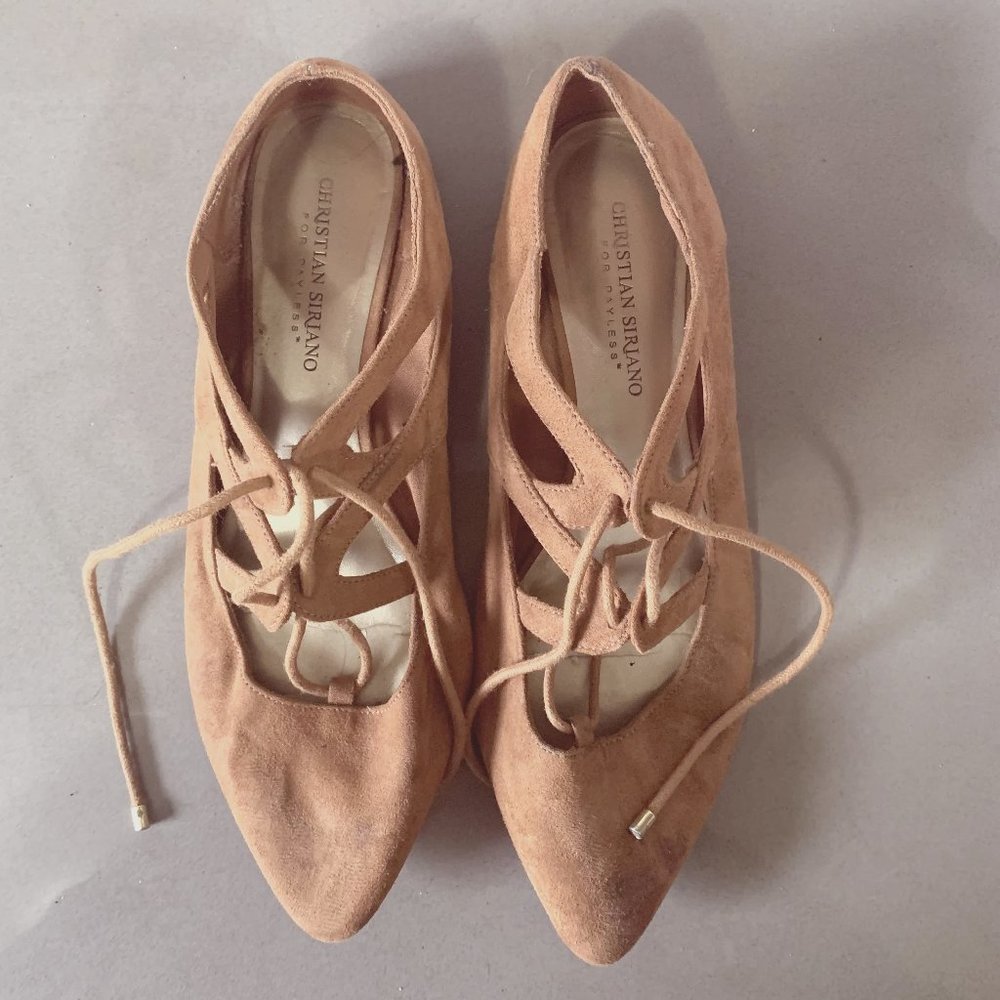 Christian Siriano Pointed toe suede lace up flats